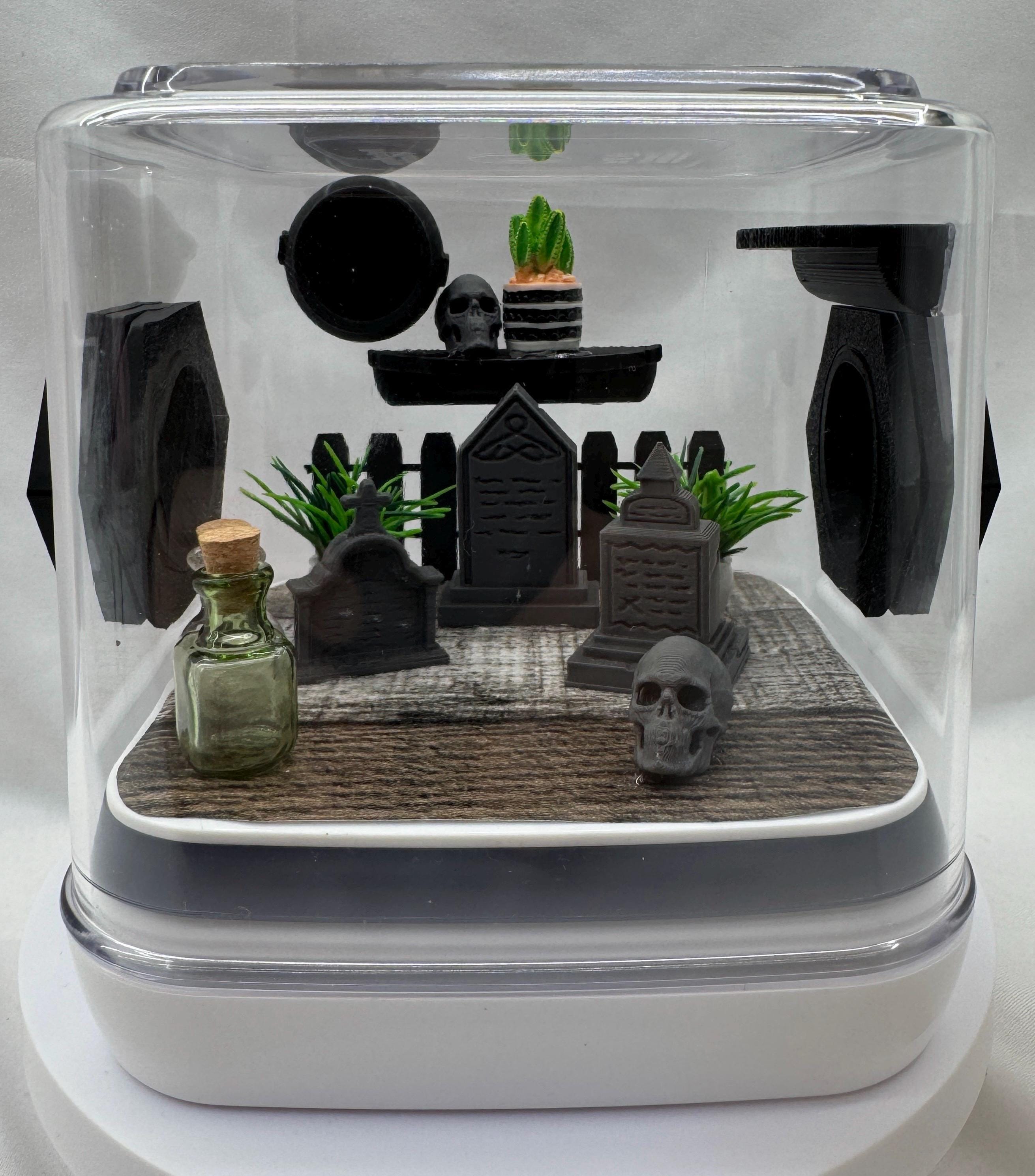 Mini Graveyard Jumping Spider Enclosure: Gothic Pet Home (4x4x4 inches)