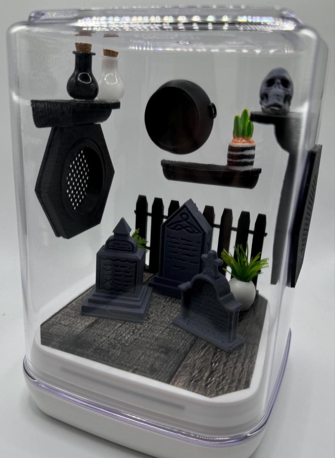 Spooky Graveyard Jumping Spider Enclosure 2.0 - Acrylic Terrarium | Decorated Terrarium | Scary Decor
