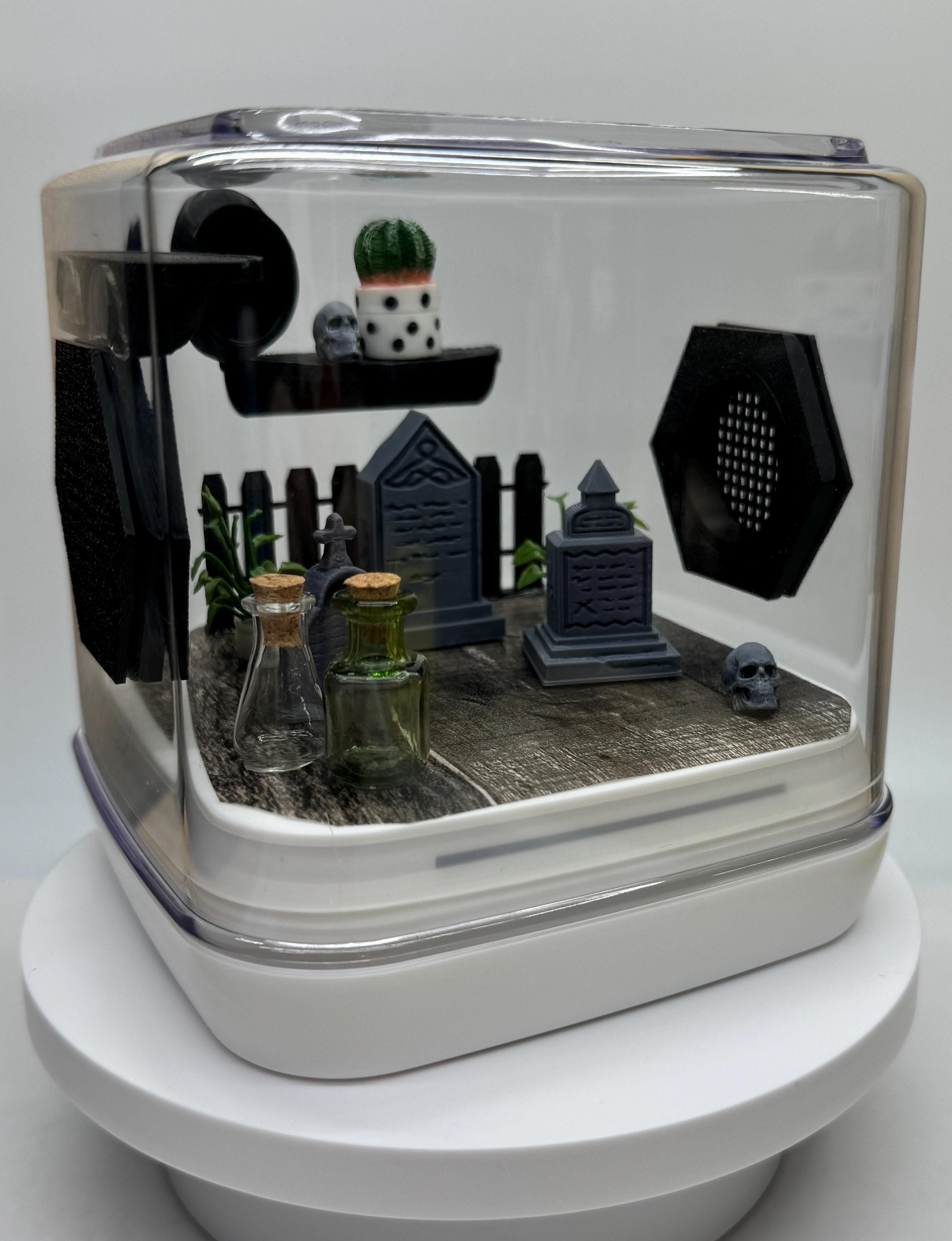 Mini Graveyard Jumping Spider Enclosure: Gothic Pet Home (4x4x4 inches)