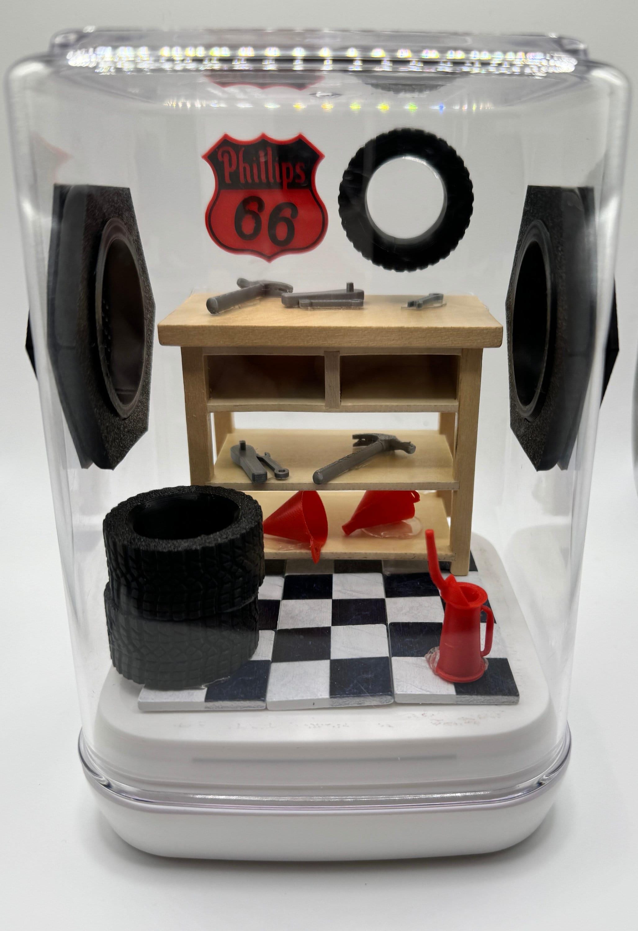 Garage Themed Jumping Spider Enclosure: Decorated Terrarium (5x5x7 in)