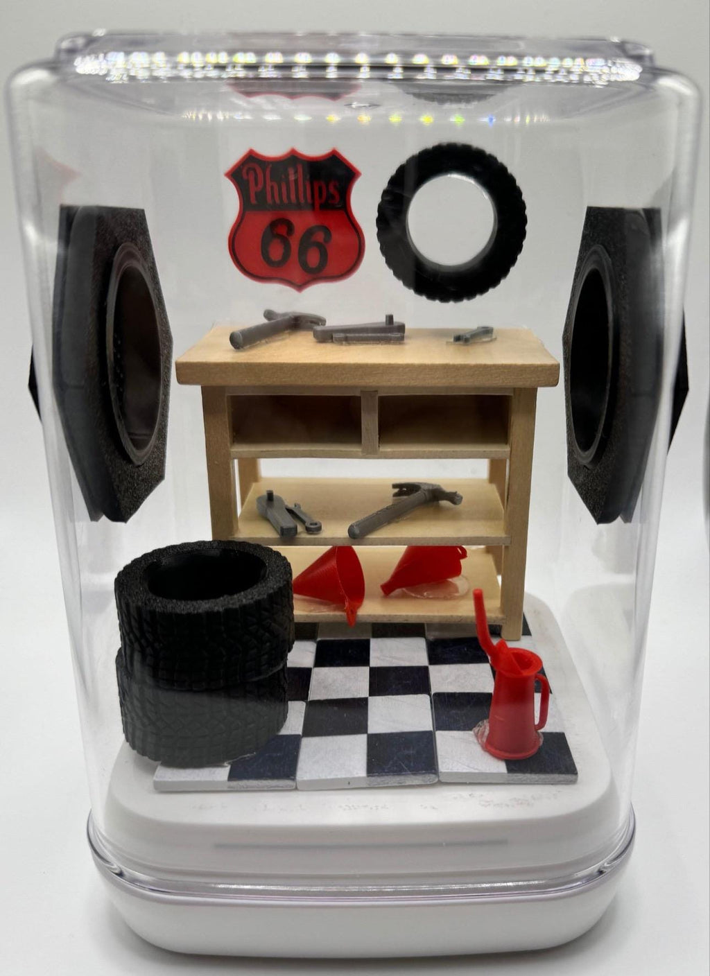 Garage Themed Jumping Spider Enclosure: Decorated Terrarium (5x5x7 in)