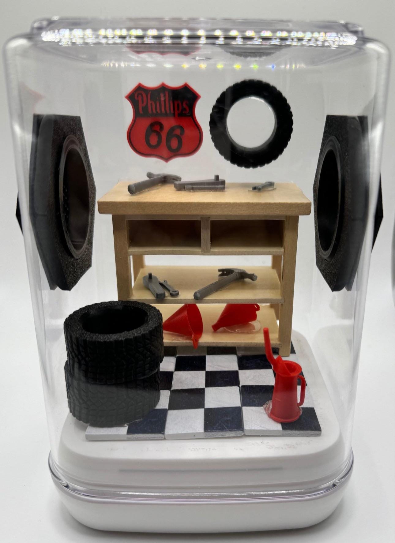 Garage Themed Jumping Spider Enclosure: Decorated Terrarium (5x5x7 in)