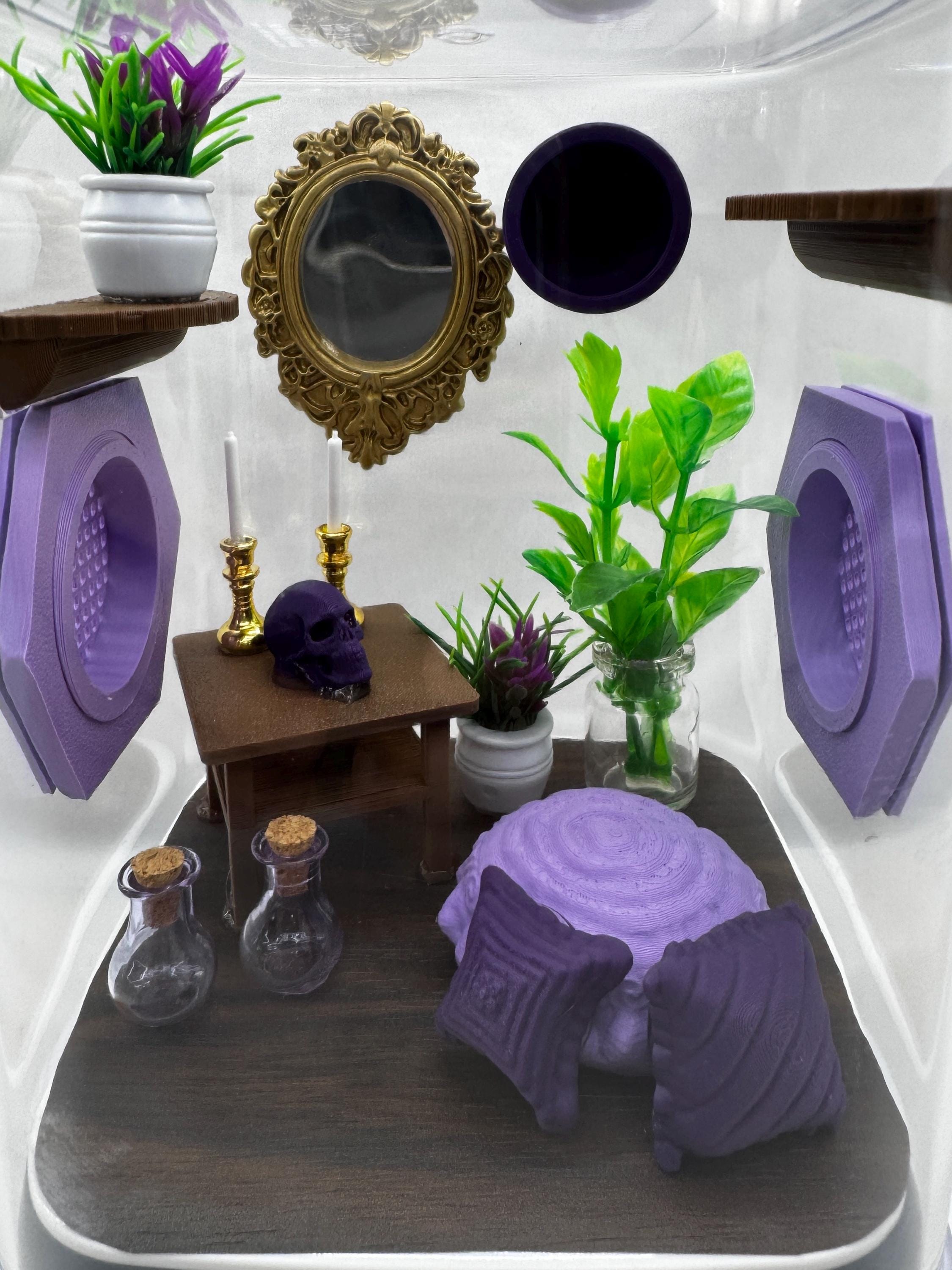 3D Printed Jumping Spider Enclosure Accessories: Purple Terrarium Decor