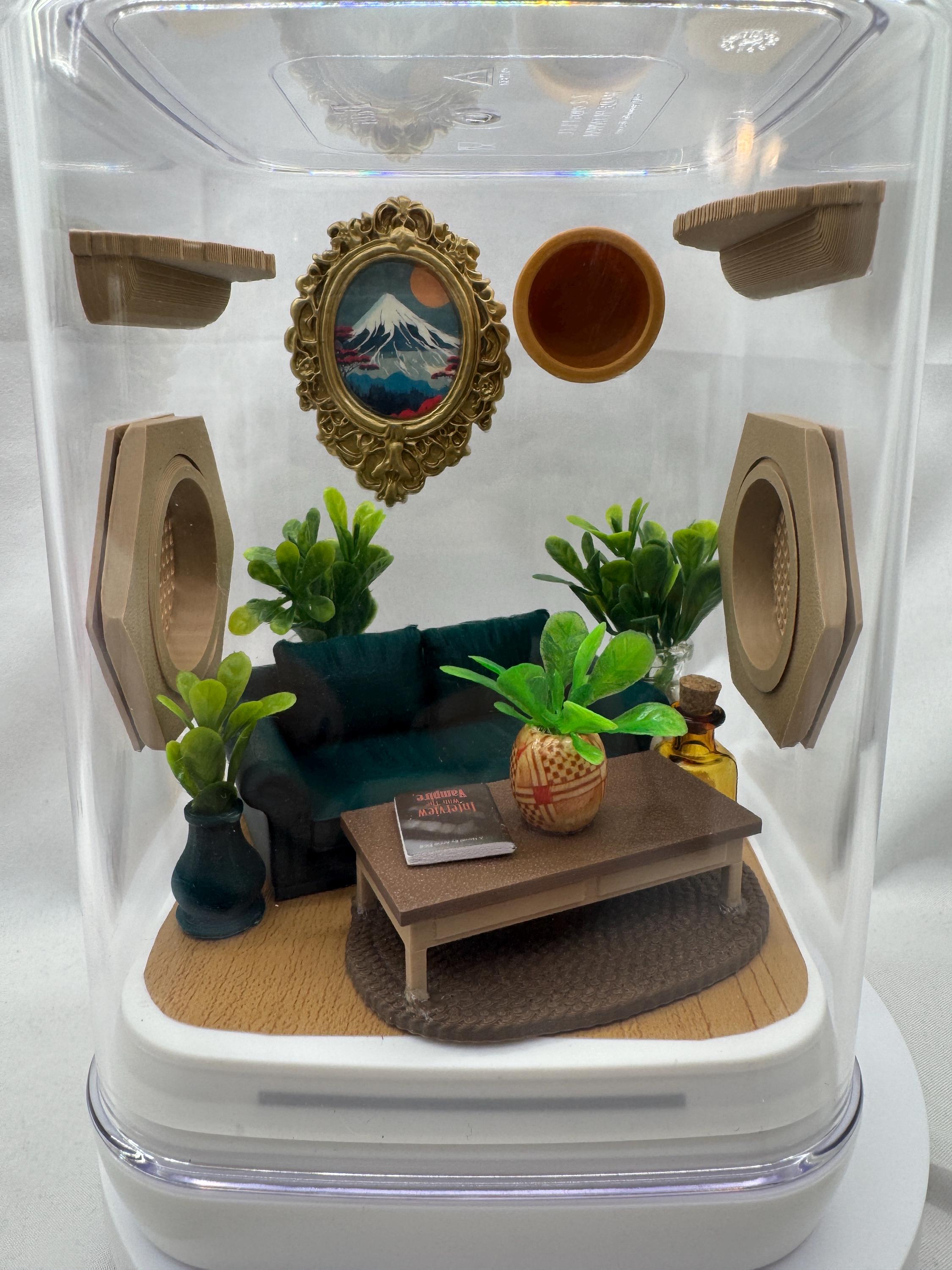Decorated Jumping Spider Enclosure: Acrylic Living Room Terrarium (5x5x7 inches)