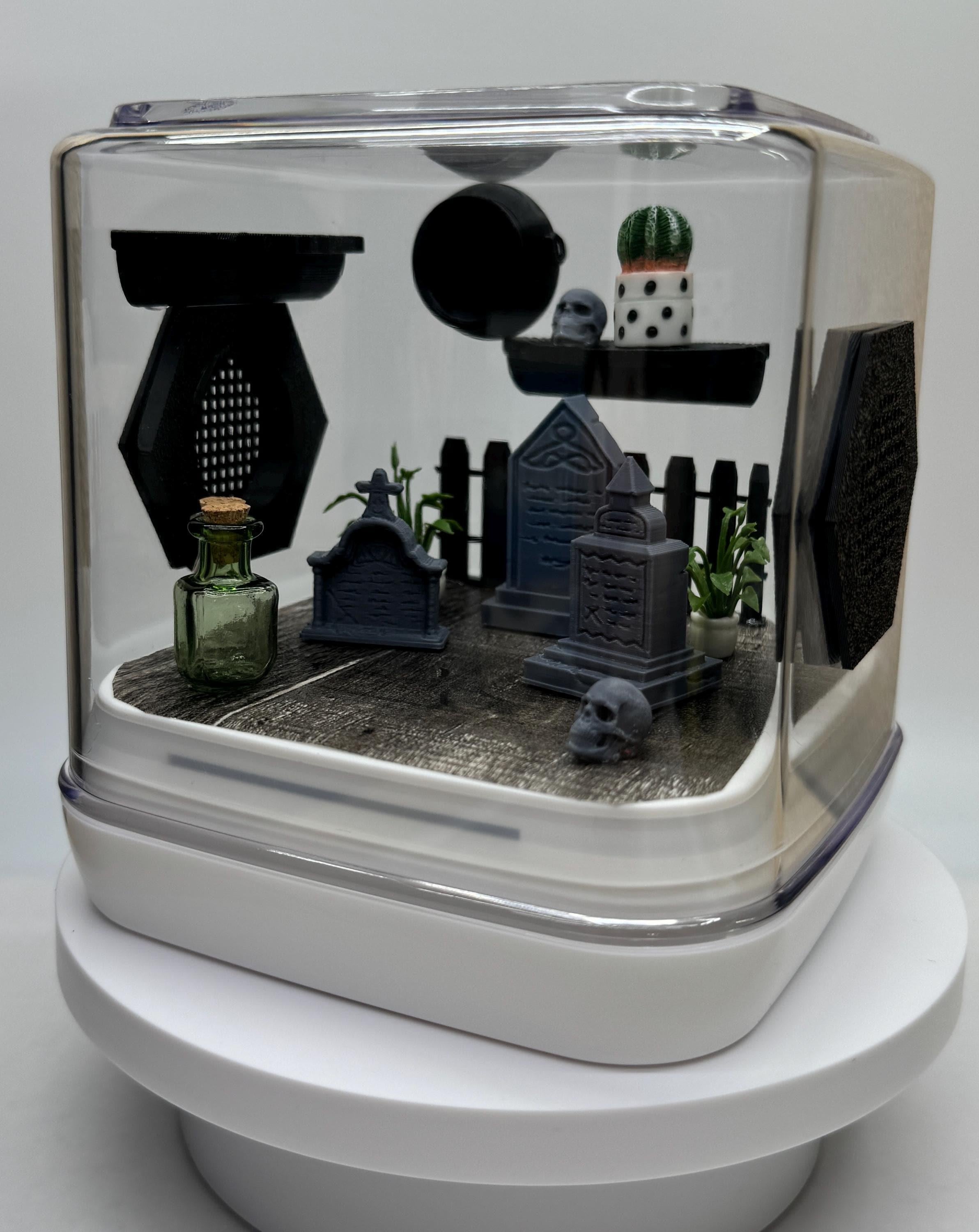 Mini Graveyard Jumping Spider Enclosure: Gothic Pet Home (4x4x4 inches)