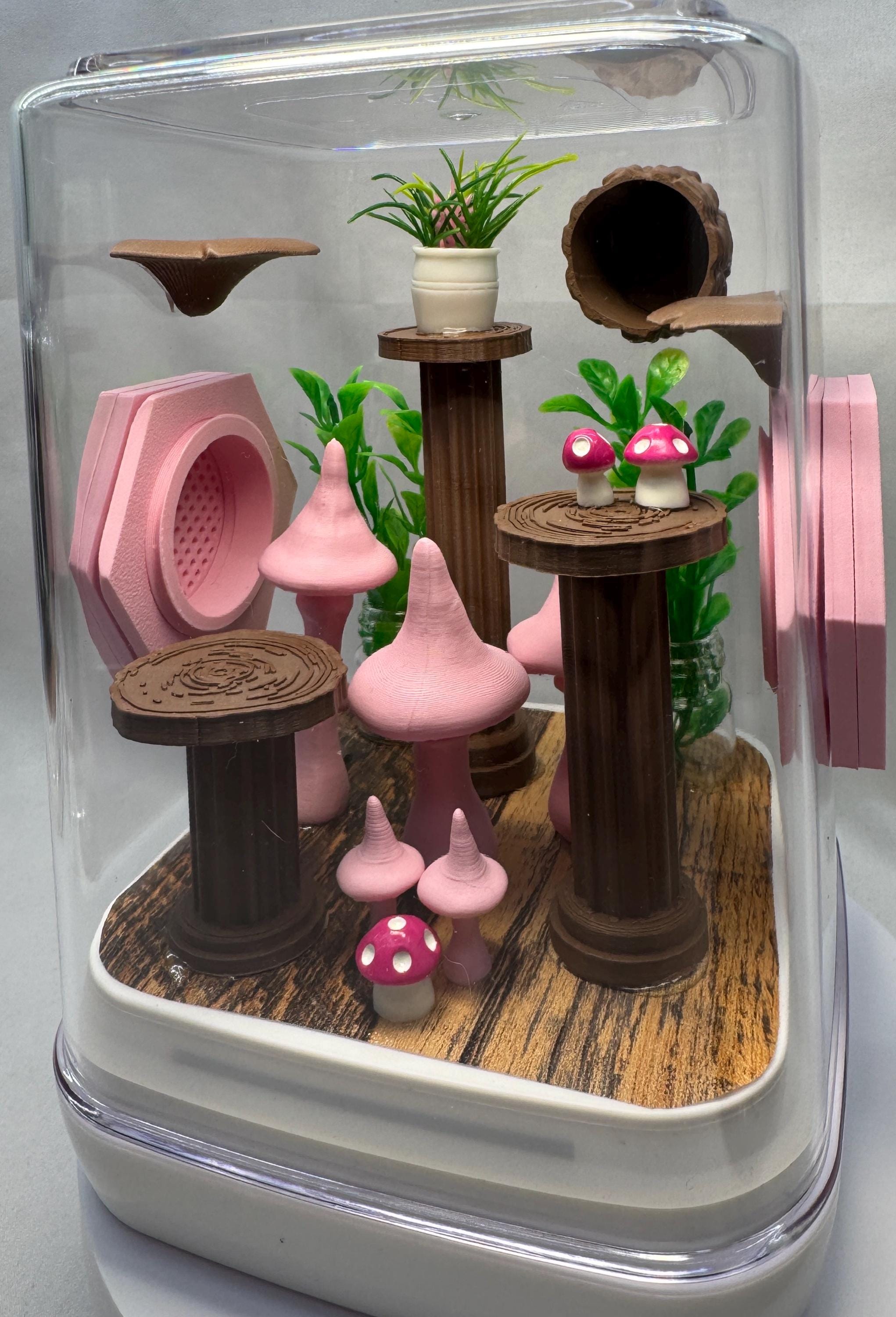 Decorated Jumping Spider Enclosure: Pink Mushroom Terrarium