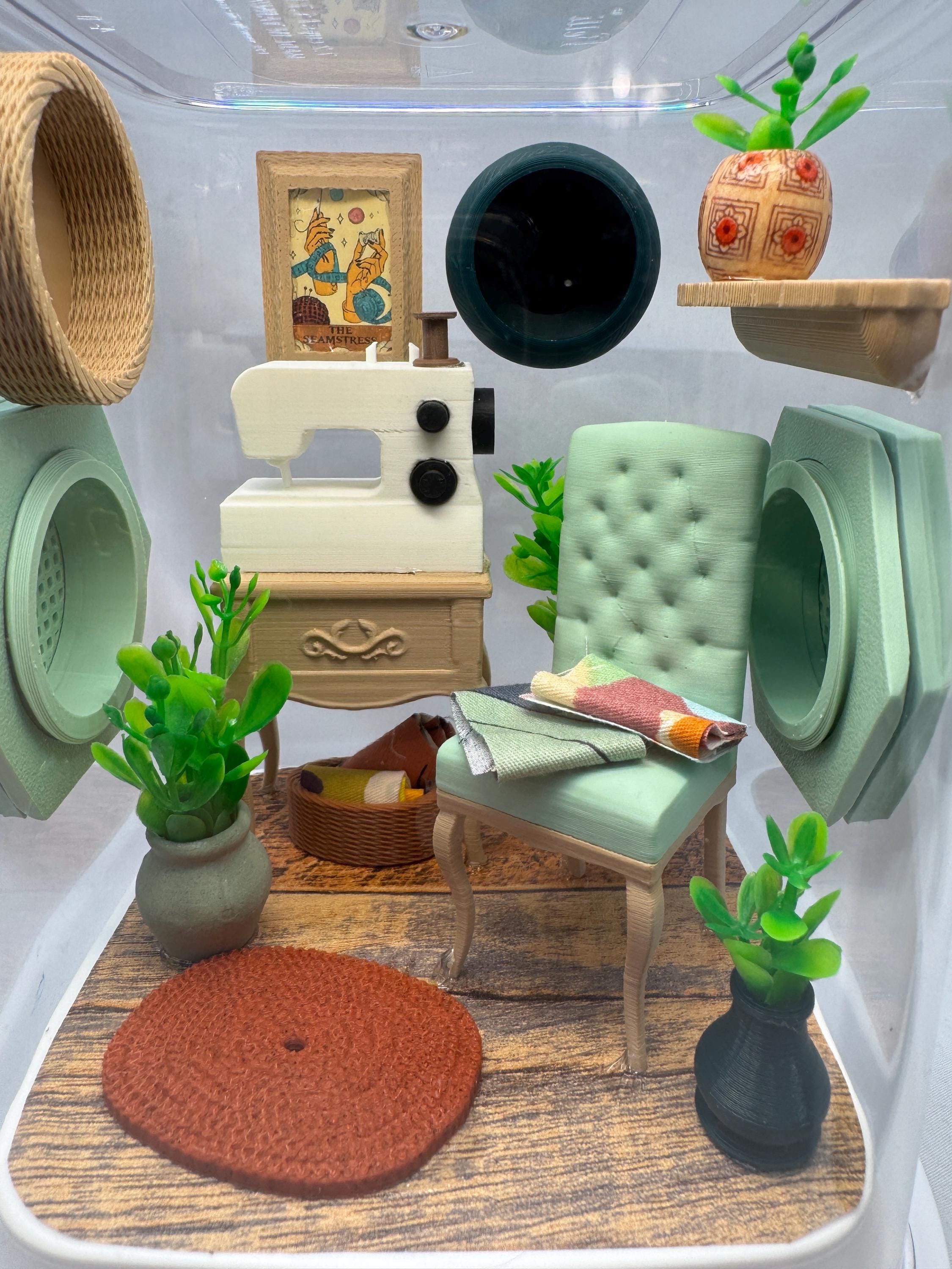 Sewing themed Jumping Spider Enclosure: Custom Arachnid Terrarium