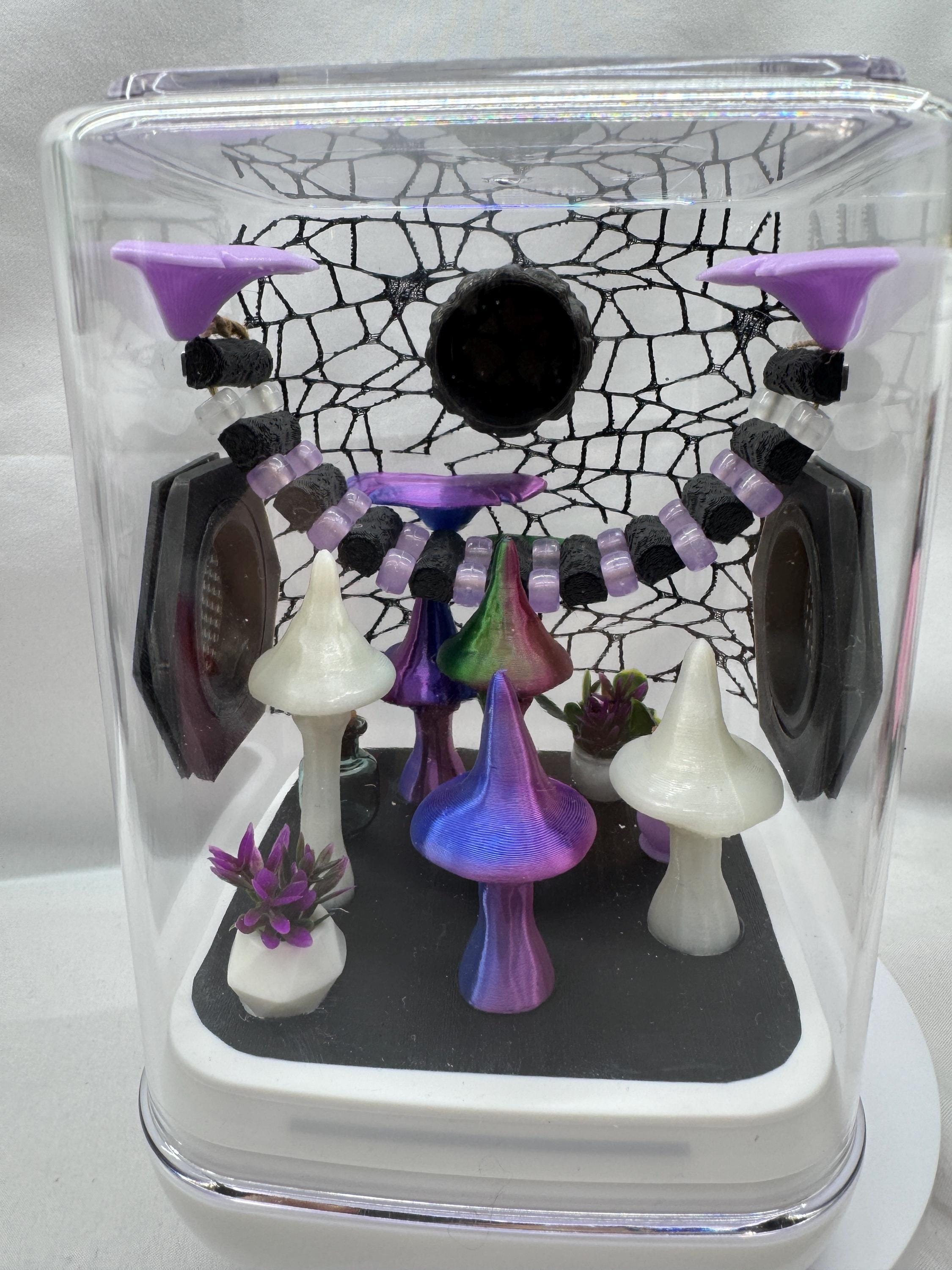 Mushroom Themed Jumping Spider Enclosure: Decorated Terrarium (5x5x7 in)