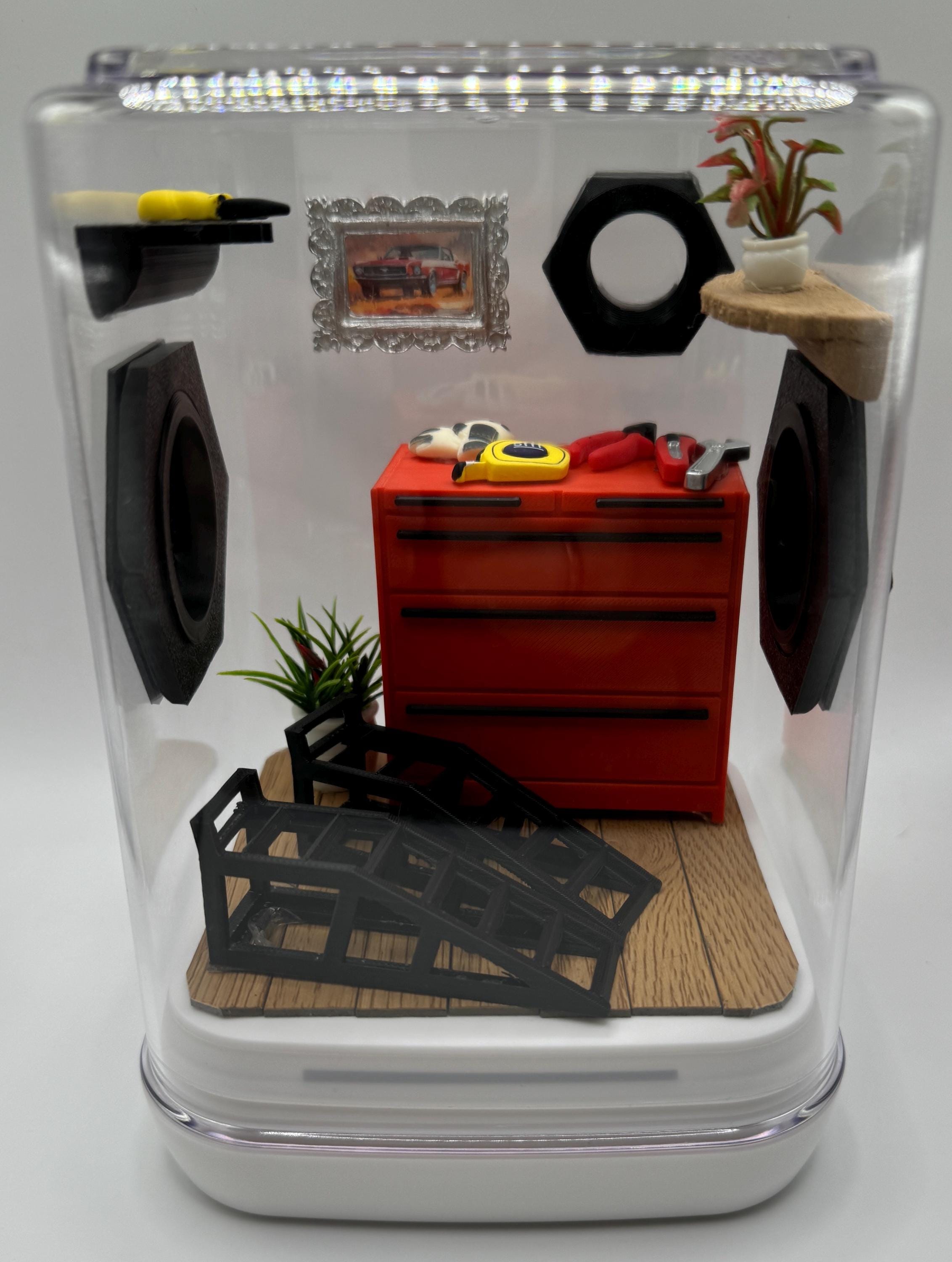 Decorated Garage Jumping Spider Enclosure (5x5x7 inches)
