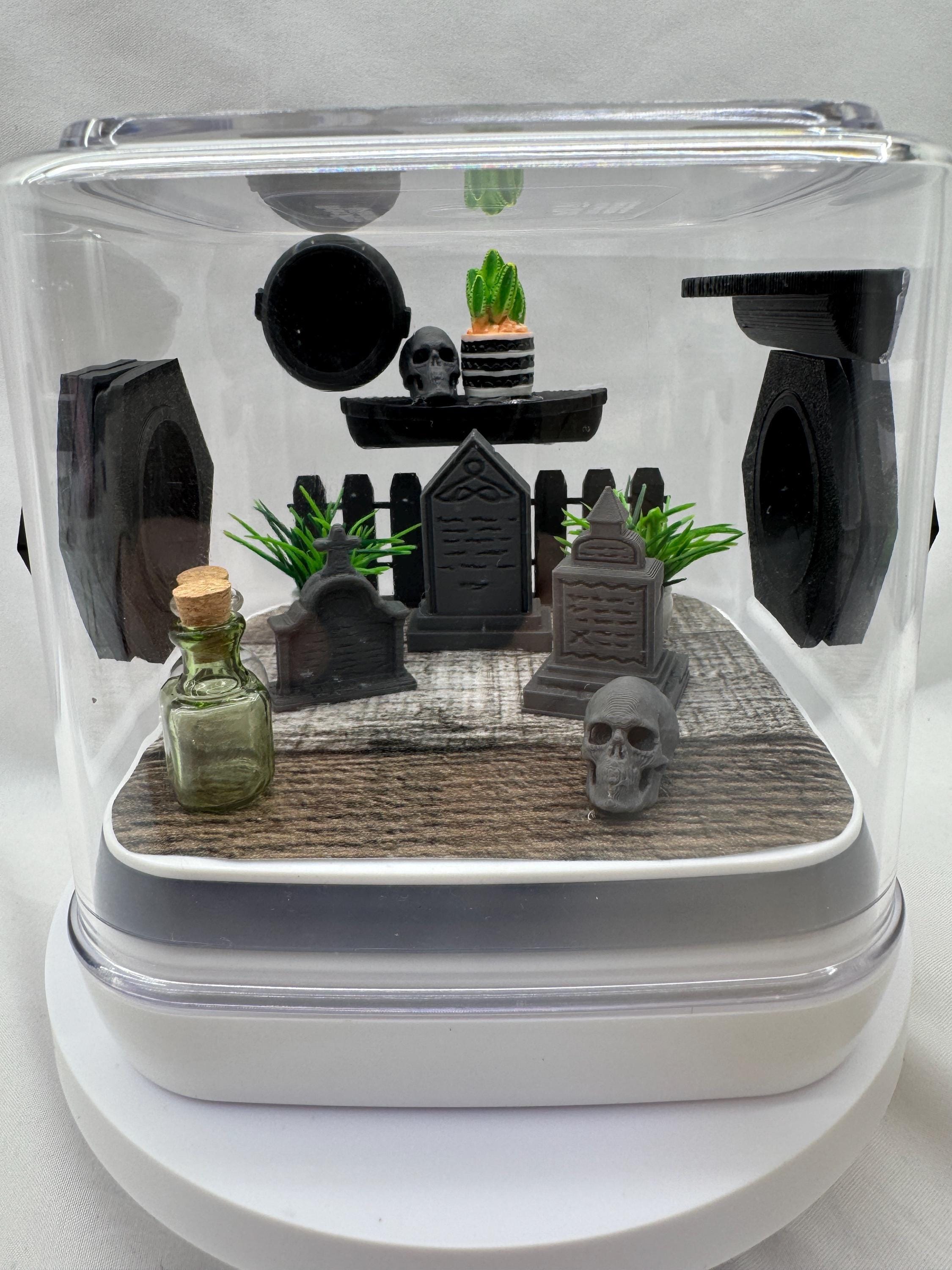Mini Graveyard Jumping Spider Enclosure: Gothic Pet Home (4x4x4 inches)