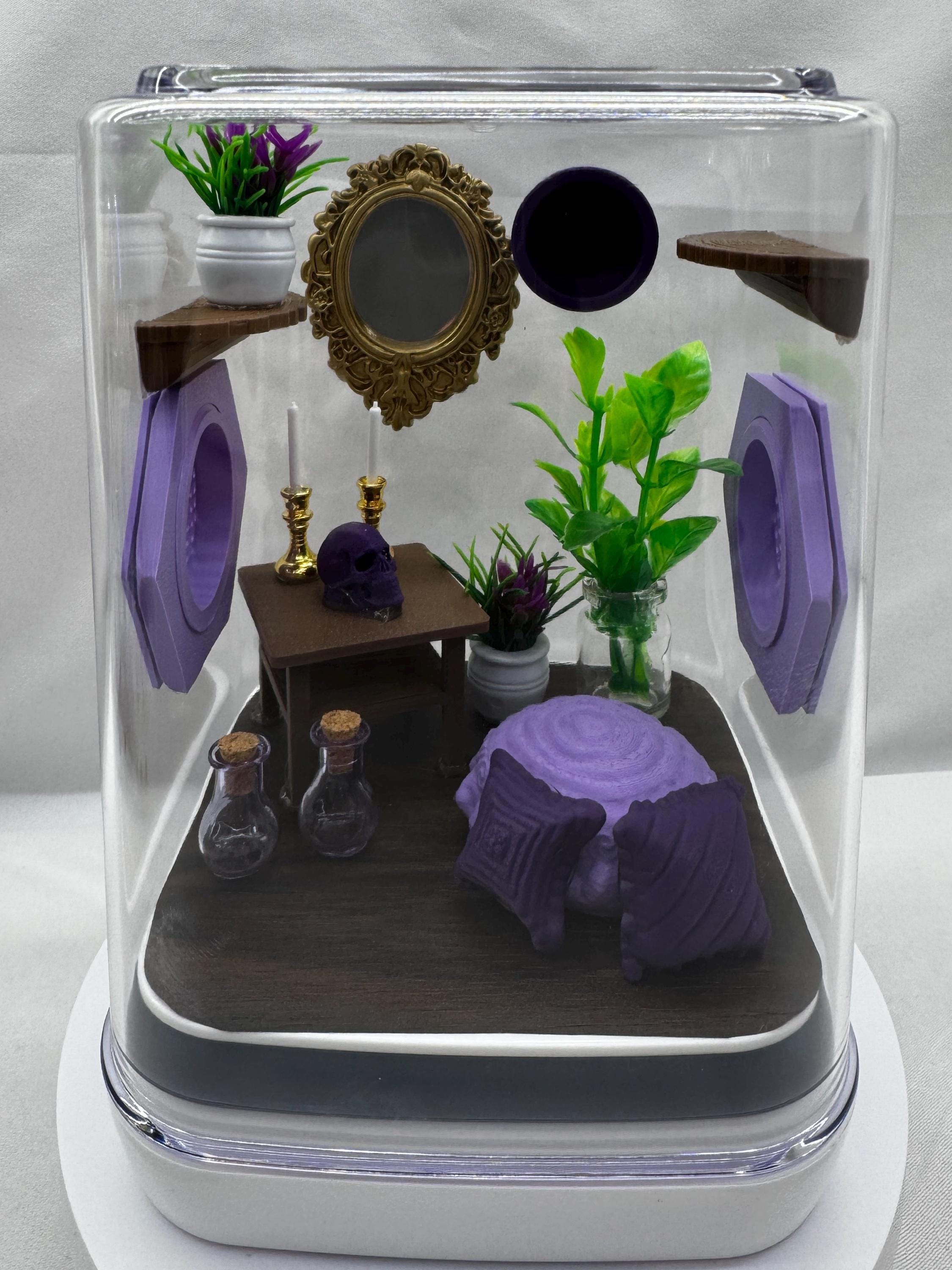 3D Printed Jumping Spider Enclosure Accessories: Purple Terrarium Decor